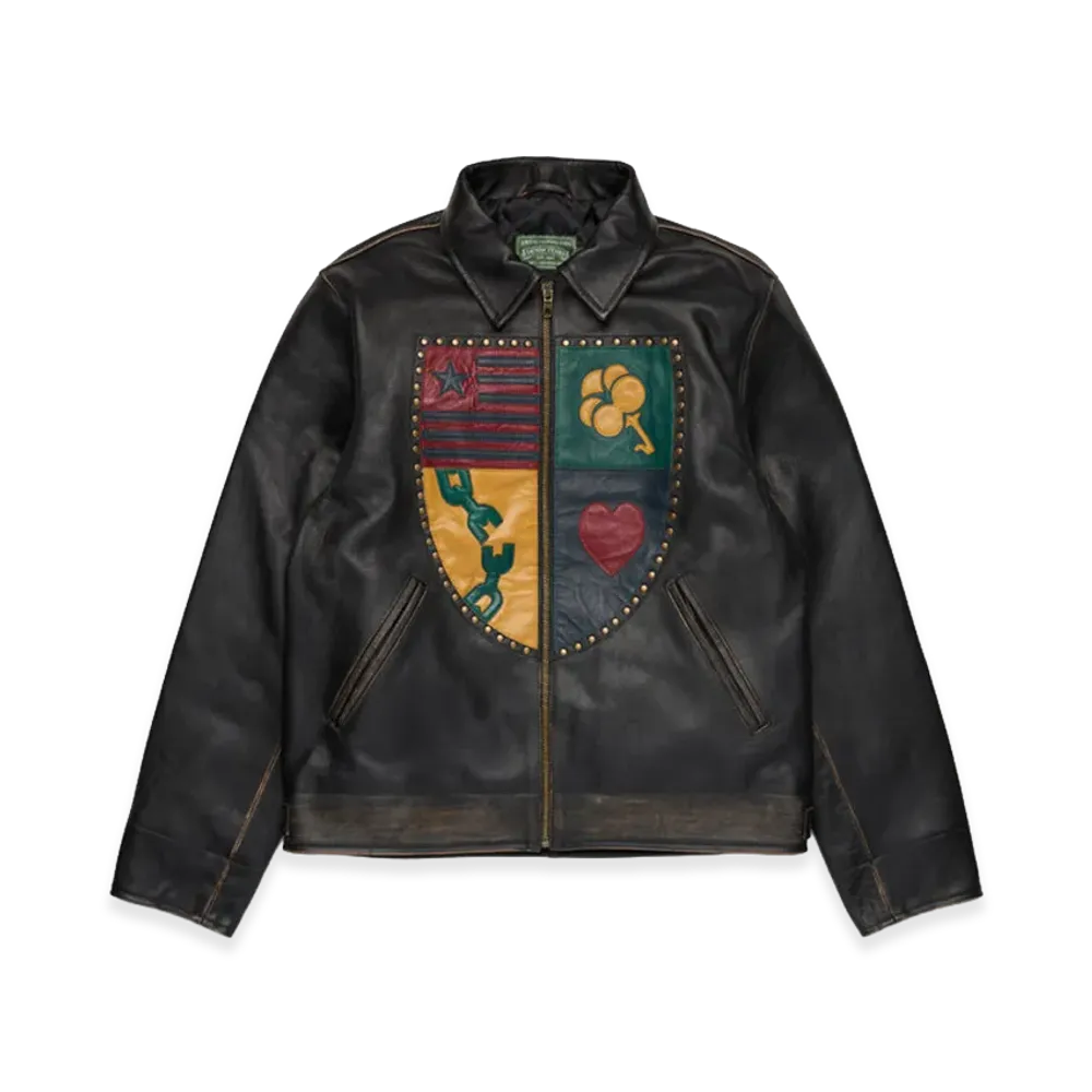 DENIM TEARS Libertas Crest Leather Jacket "Washed Black"
