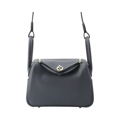 Hermes Lindy Swift Leather Hand Bag Champagne Gold-Tone Hardware "Gris Misty/Noir"