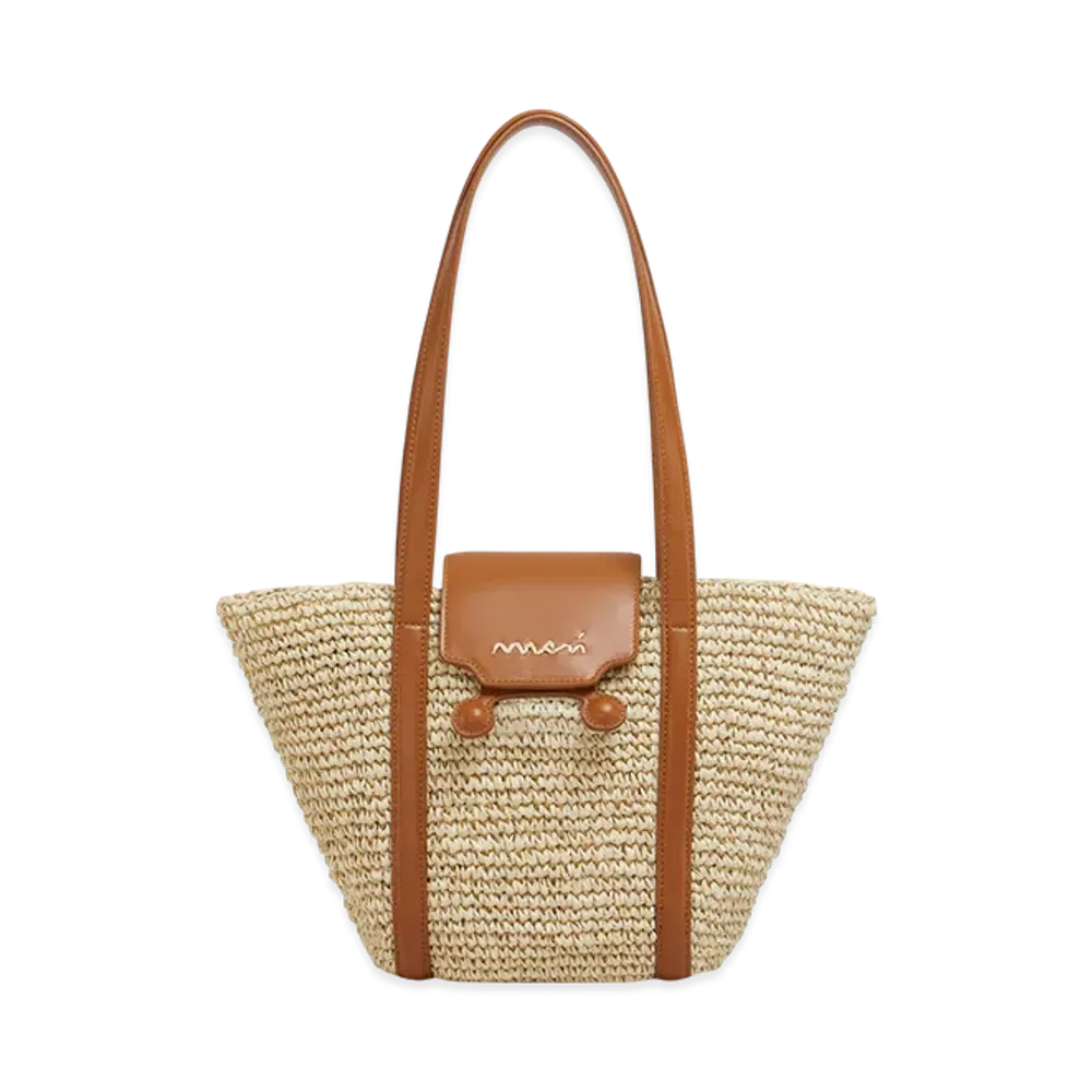 MARNI Small Trunkaroo Beach Bag in Striped Raffia Effect "Natural"