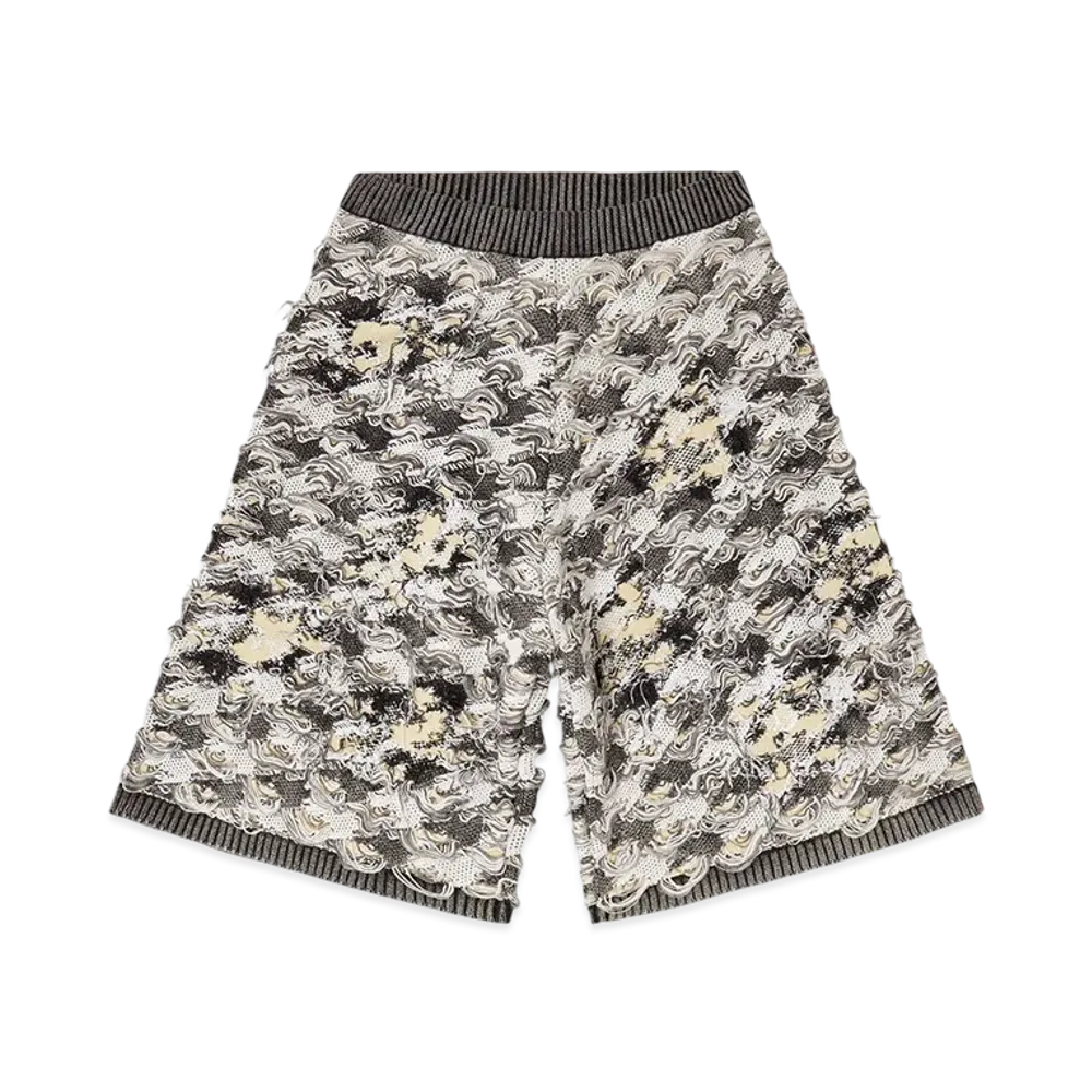 Diesel M-Vanja Destroyed Houndstooth-Jacquard Shorts "Grey/White"