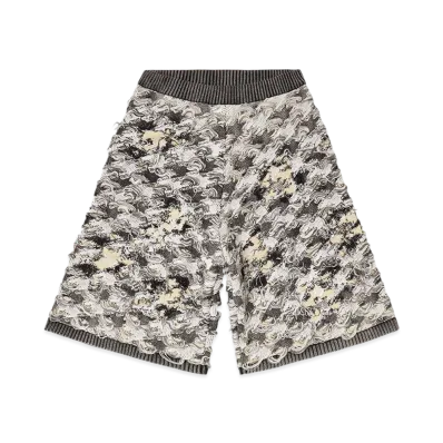 Diesel M-Vanja Destroyed Houndstooth-Jacquard Shorts "Grey/White"