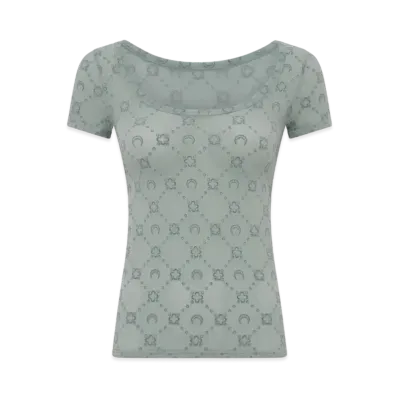 Marine Serre Moonogram Mesh Flock Fitted Top "Gray"