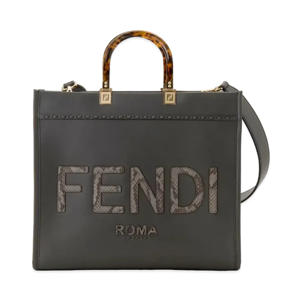 FENDI Sunshine Medium Ellaf Leather Shopper "Dark Gray"