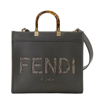FENDI Sunshine Medium Ellaf Leather Shopper "Dark Gray"