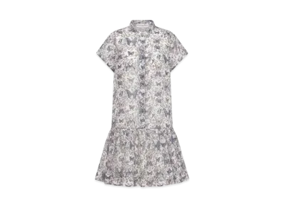 Dior Women's Short Dress White Cotton Muslin with Toile de Jouy Papillon Motif "Ecru White"