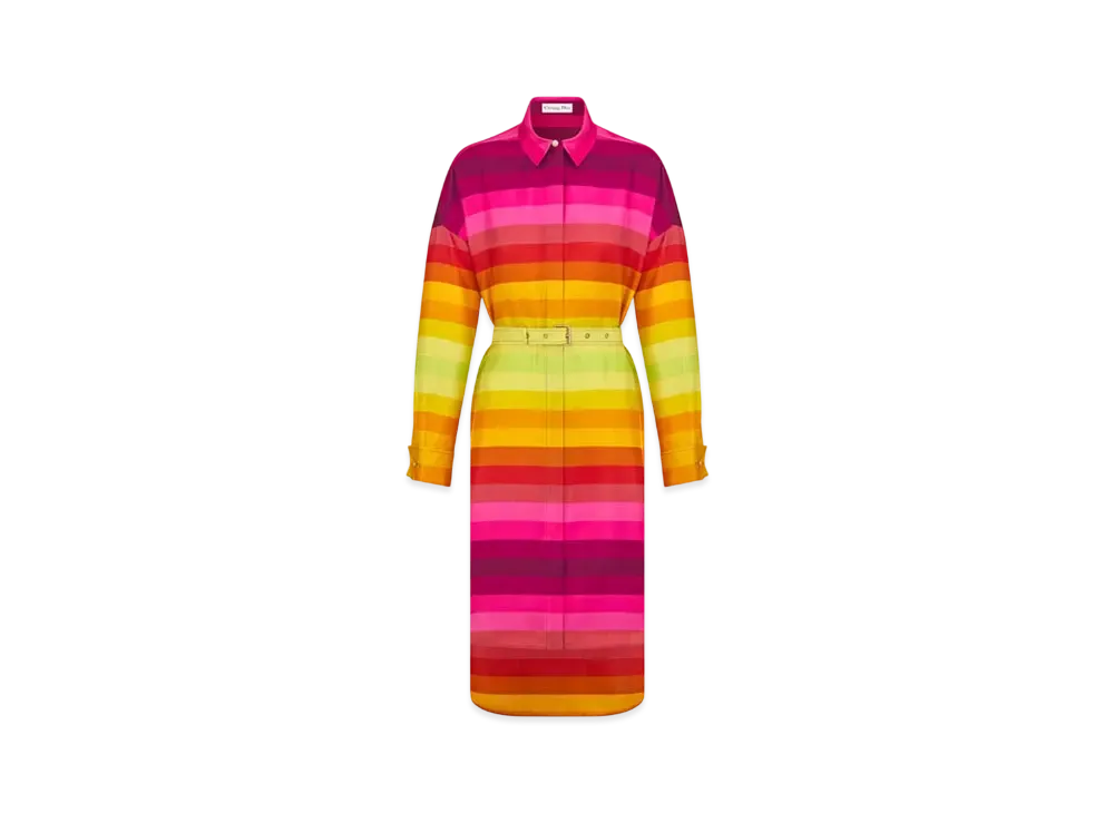Dior Miss Dior Belted Shirtdress Multicolor Silk Twill with Dior Bayadere Motif "Colorful"