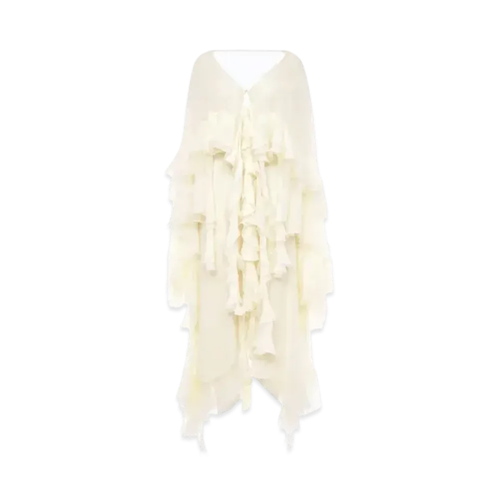 Chloe Long ruffled dress in silk mousseline "Whisper White"