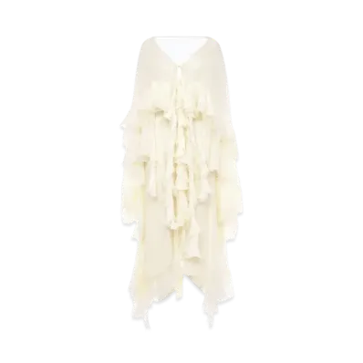 Chloe Long ruffled dress in silk mousseline "Whisper White"