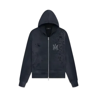 AMIRI MA Logo Shotgun Zip Hoodie "Faded Black"