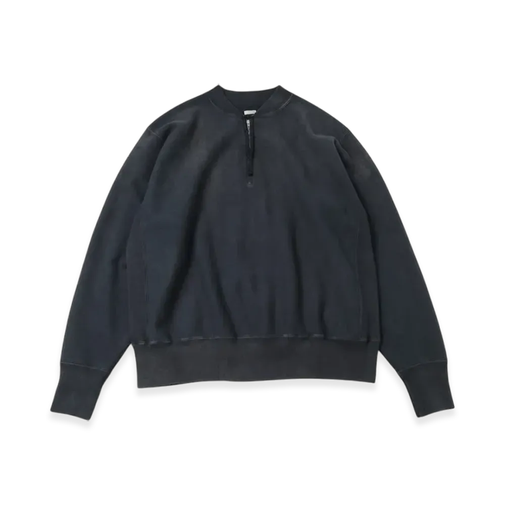 A.PRESSE Vintage Half Zip Rib Collar Sweatshirt "Black"