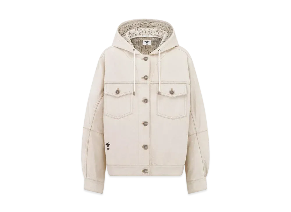 Dior Women's Oversized Hooded Jacket Cotton Denim with Dior Women's Oblique Interior "Ecru White"