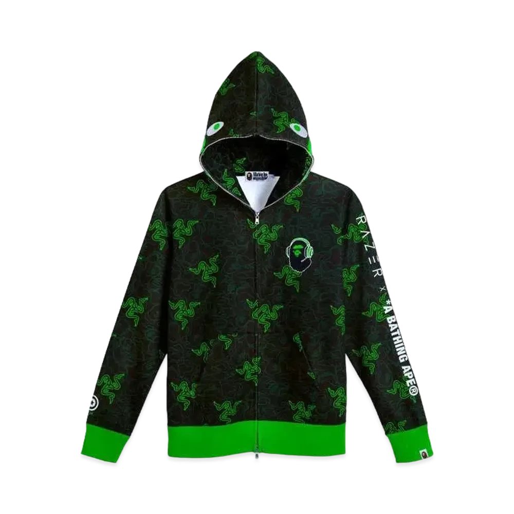 A BATHING APE x Razer NEON CAMO SHARK FULL ZIP HOODIE "Green"