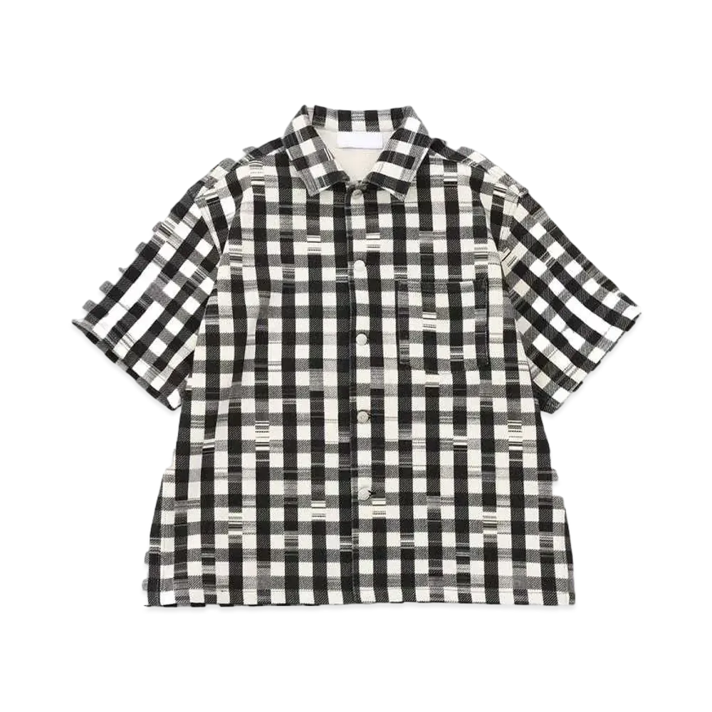NEONSIGN Glitch Gingham Check Shirts "WHITE/BLACK"