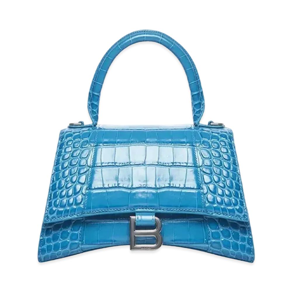 BALENCIAGA Women's Hourglass Small Top Handle Bag "Blue"