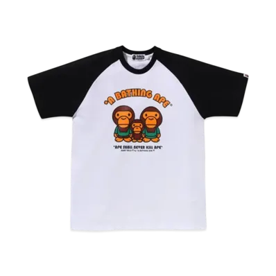 A BATHING APE Baby Milo Raglan Sleeve Tee "White/Black"