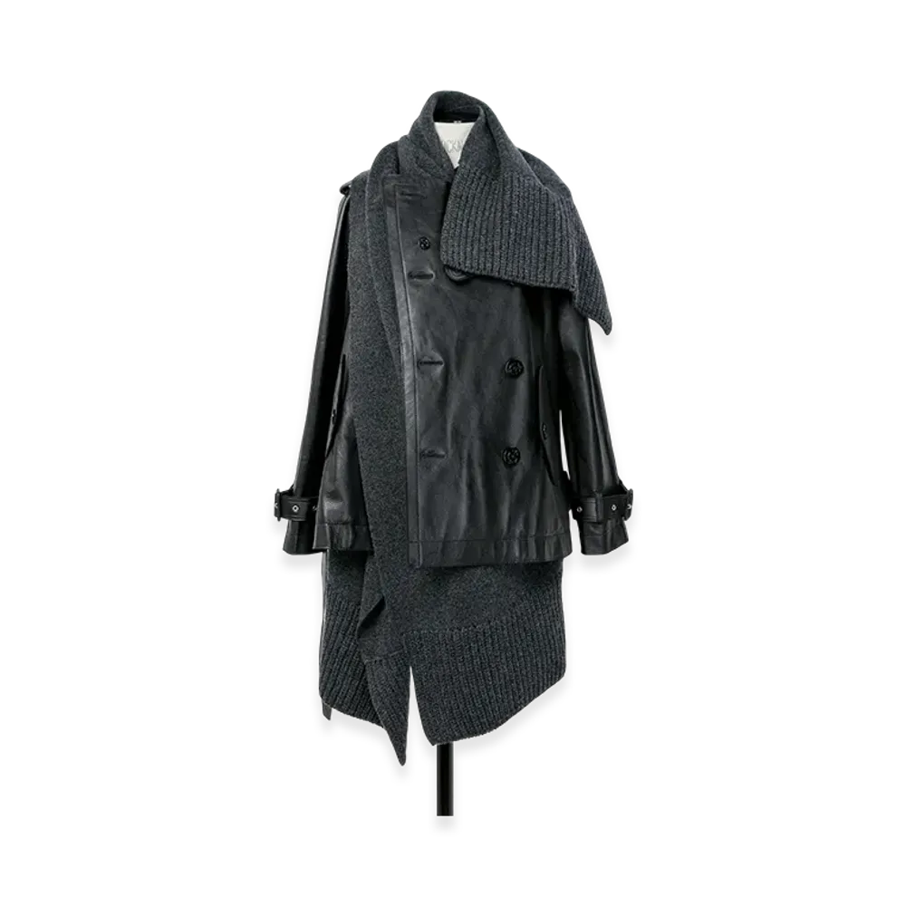 sacai Leather x Wool Knit Jacket "Black/Charcoal Gray"