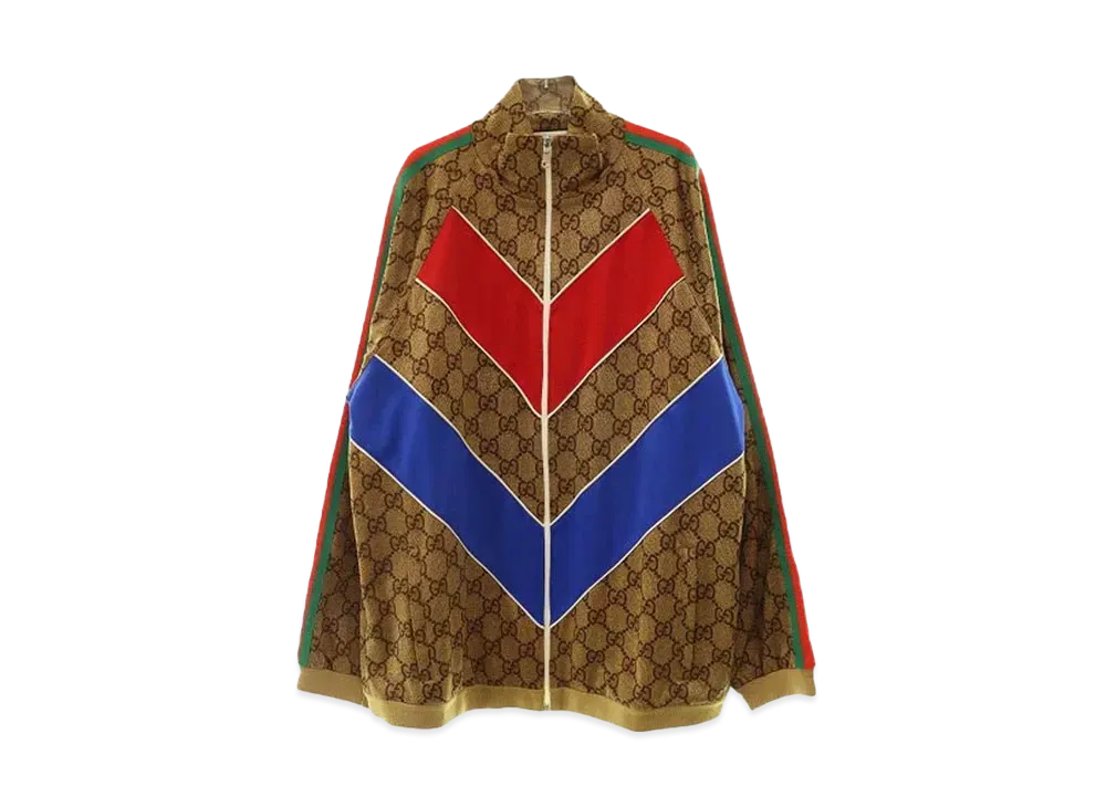 GUCCI GG Printed Technical Jersey Jacket "Brown/Red/Blue/Green"