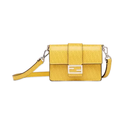 FENDI Micro Flat Baguette Leather Bag "Yellow"