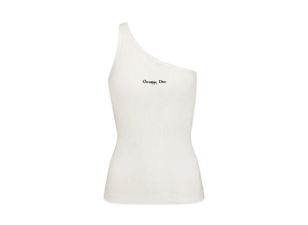 Dior Women's Asymmetric Tank Top Ribbed Cotton Jersey "White"