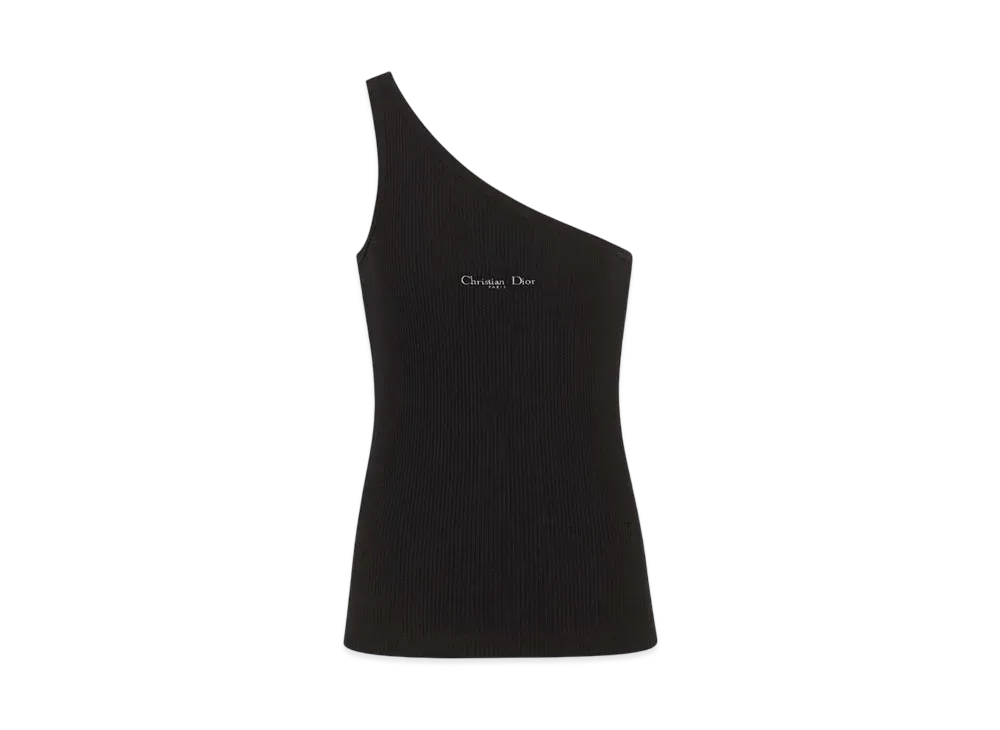 Dior Women's Asymmetric Tank Top Ribbed Cotton Jersey "Black"