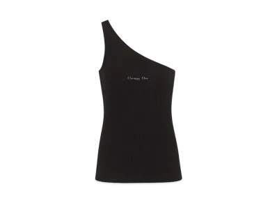 Dior Women's Asymmetric Tank Top Ribbed Cotton Jersey "Black"