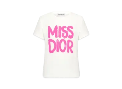 Dior Miss Dior T-Shirt Cotton Jersey with Miss Dior Graffiti Motif "White/Bright Pink"