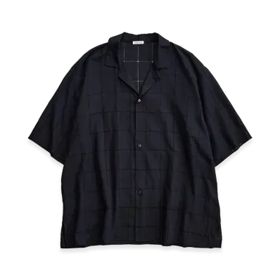NICENESS C.Joshua Open Collar Shirt - Hand Cut Lattice Fabric "Black"