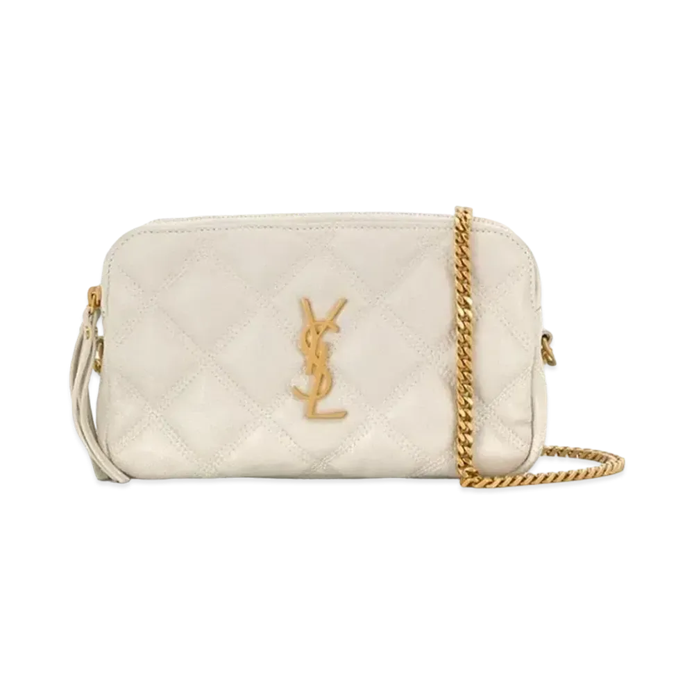 Saint Laurent Becky Double-Zip Pouch In Quilted Lambskin "Vintage White"
