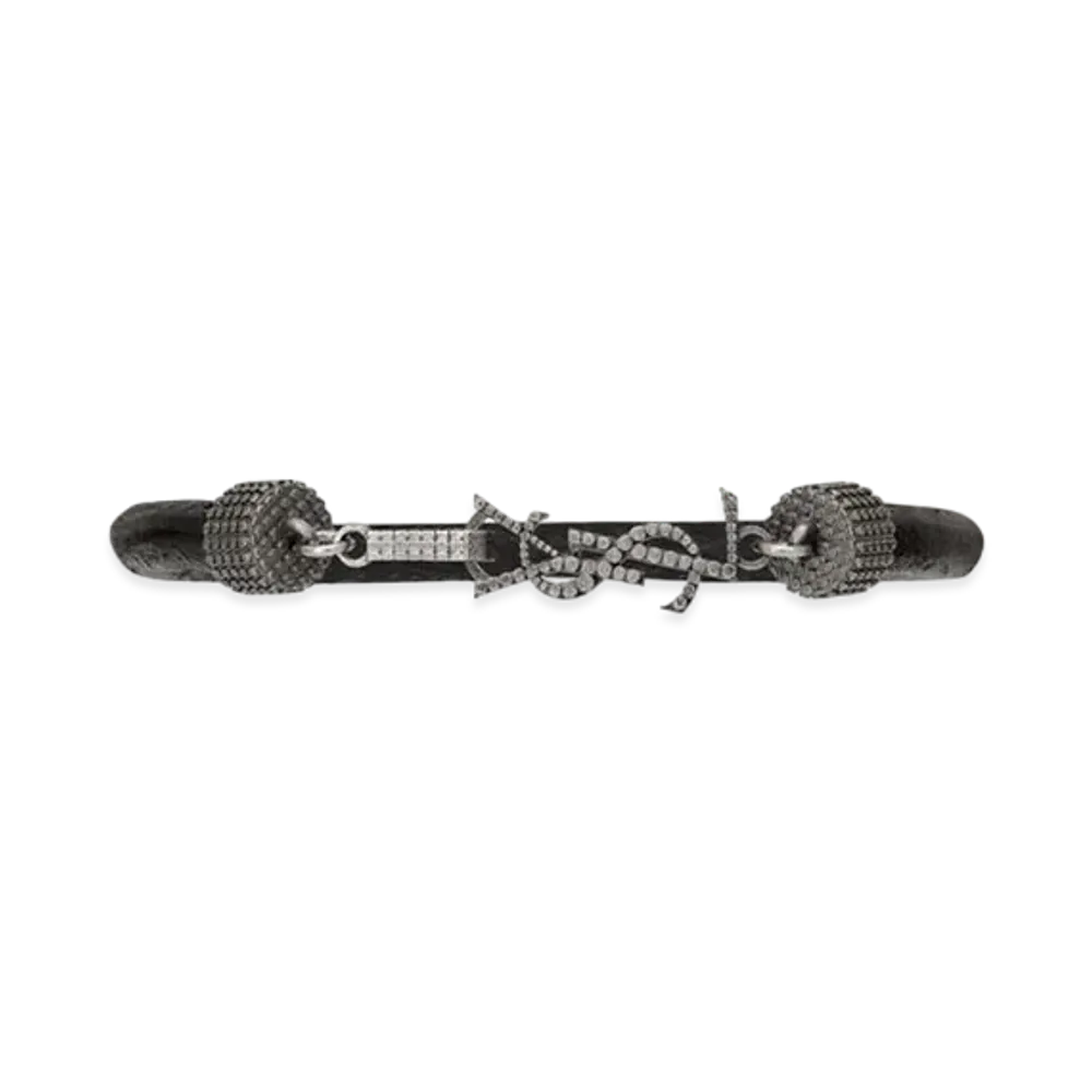 Saint Laurent Opyum Bracelet In Crinkled Leather And Metal "Black"