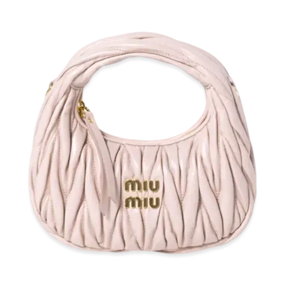 MIUMIU Wander Matelasse Nappa Leather Hobo Mini-Bag "Pink Beige"