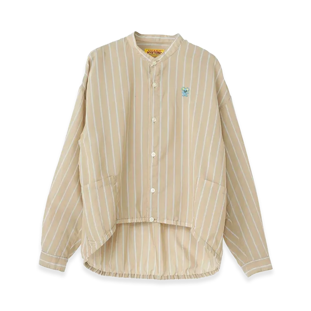 HYSTERIC GLAMOUR HYS Mouse Embroidered Striped Shirt Blouson "Brown"