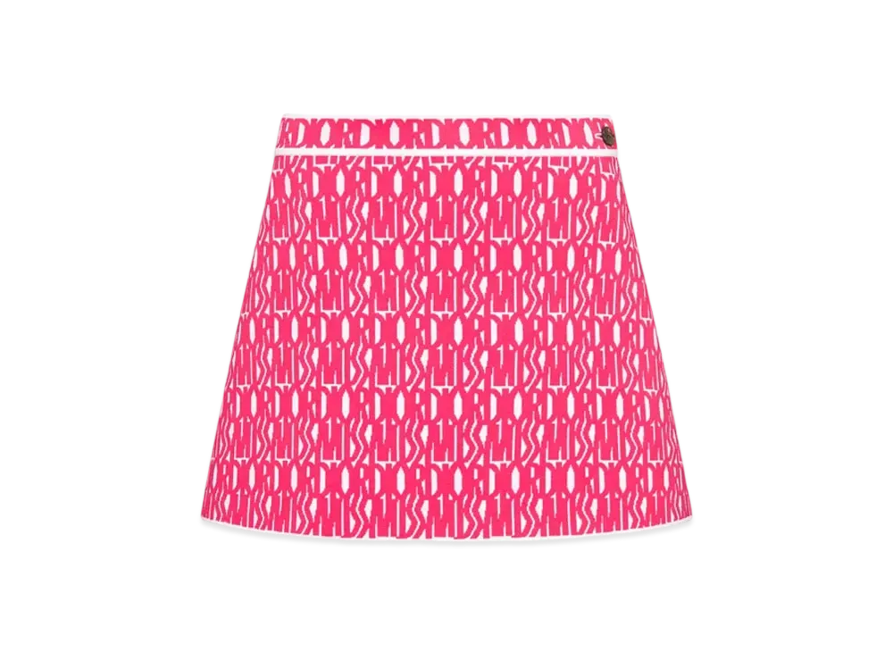 Dior Miss Dior Flared Miniskirt Technical Knit with Miss Dior Allover Motif "White/Pink"