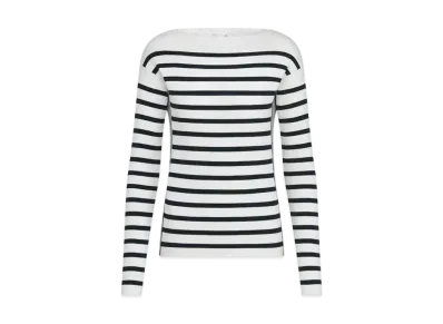 Dior Women's Mariniere Sweater Cotton Knit with Dior Women's Graphique Motif "White/Navy Blue"
