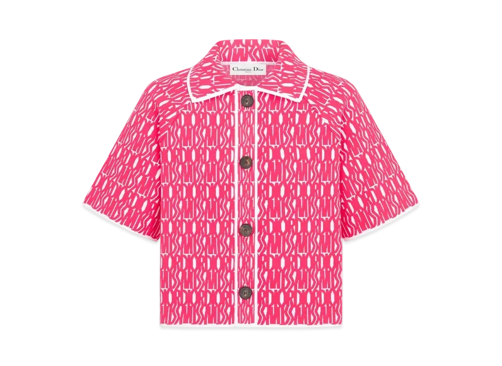 Dior Miss Dior Short-Sleeved Jacket Technical Knit with Miss Dior Allover Motif "White/Pink"