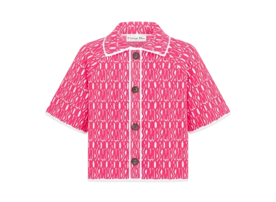 Dior Miss Dior Short-Sleeved Jacket Technical Knit with Miss Dior Allover Motif "White/Pink"