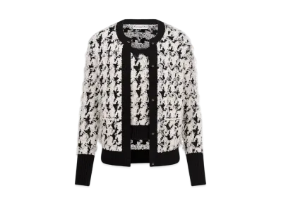 Dior Women's Twinset Houndstooth Wool- and Cotton-Blend Fil Coupe Knit "Black/White"