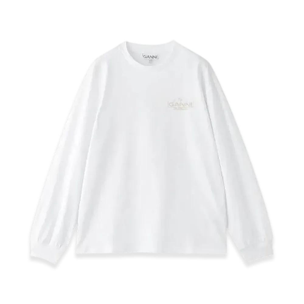 GANNI Future Heavy Jersey Palm Long Sleeve T-Shirt "White"
