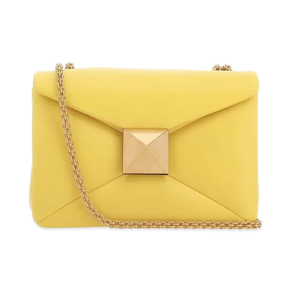 Valentino Women's Nappa Leather One Stud Shoulder Bag "Yellow"