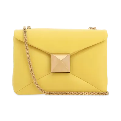 Valentino Women's Nappa Leather One Stud Shoulder Bag "Yellow"