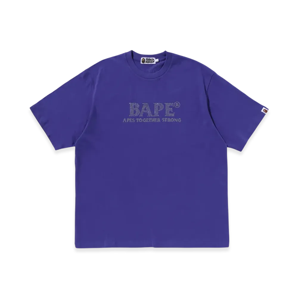 A BATHING APE Rhinestone Bape Logo Relaxed Fit Tee "Purple"
