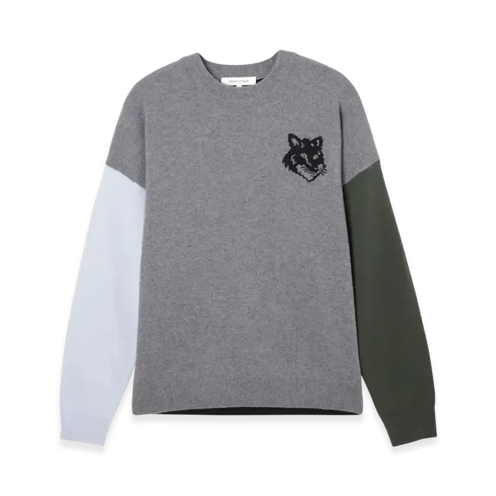Maison Kitsune Fox Head Intarsia Comfort Jumper In Colour Block "Grey/Black"