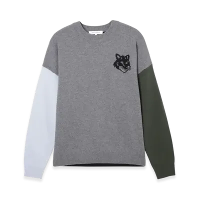 Maison Kitsune Fox Head Intarsia Comfort Jumper In Colour Block "Grey/Black"