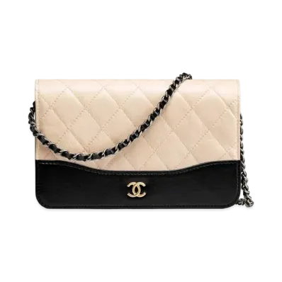 CHANEL Chain Wallet Aged Calfskin & Calfskin "Beige/Black"