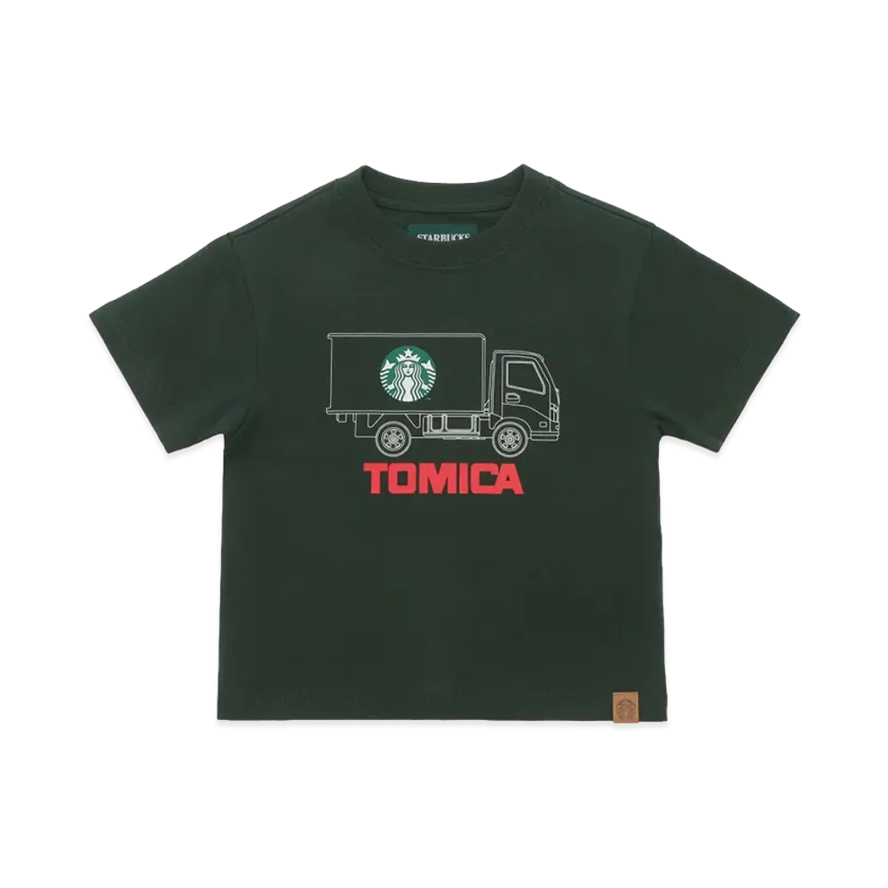 STARBUCKS STAND by BEAMS TOMICA Truck Print Kids T-Shirt A "Green"