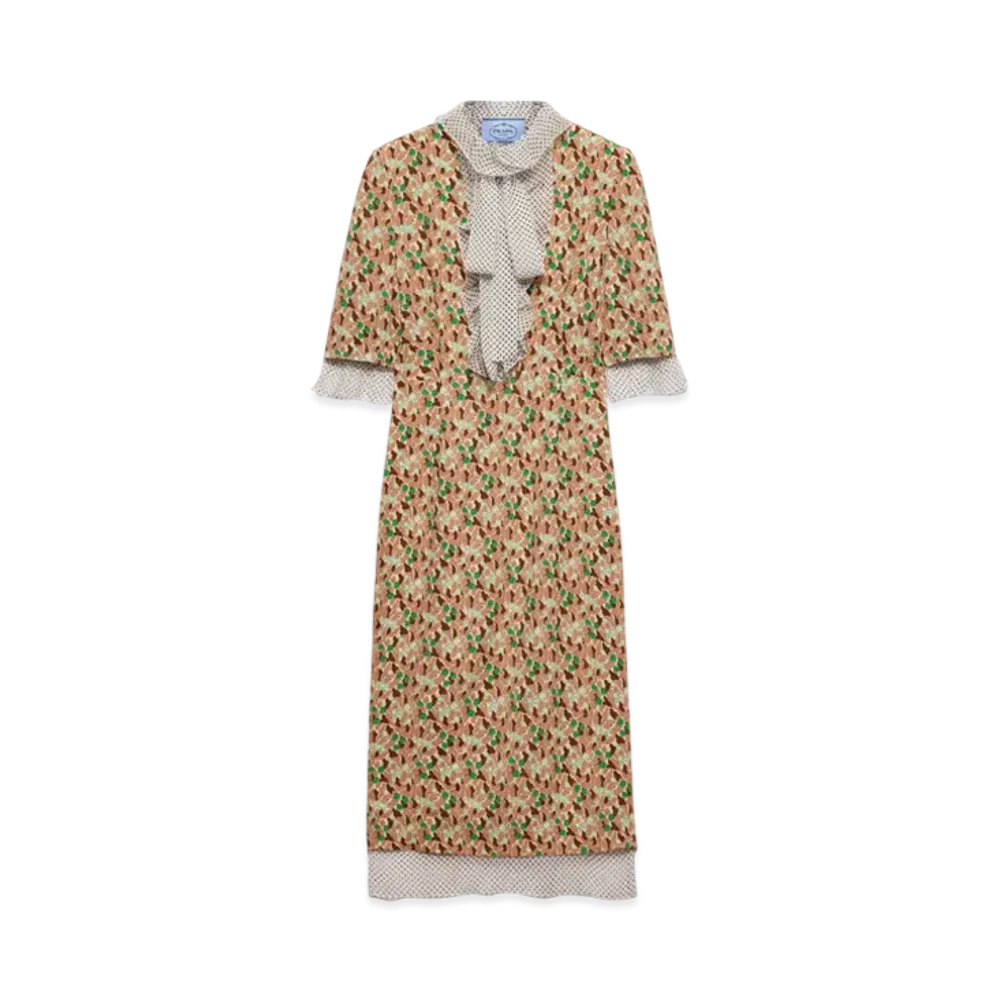PRADA Women's Printed Georgette Dress "Beige"