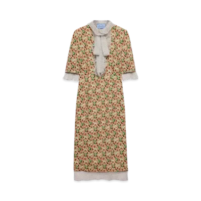 PRADA Women's Printed Georgette Dress "Beige"