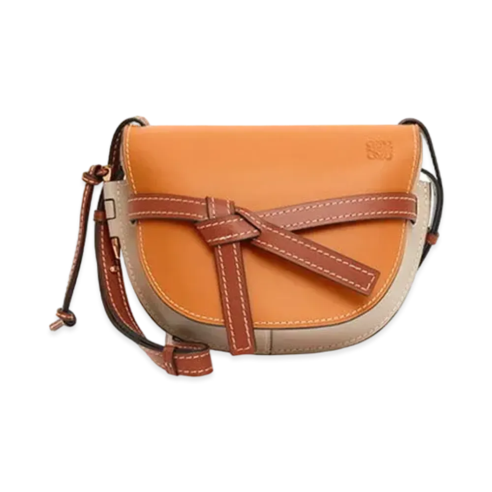 LOEWE Small Gate Bag In Soft Calfskin "Amber / Light Grey / Rust Colour"