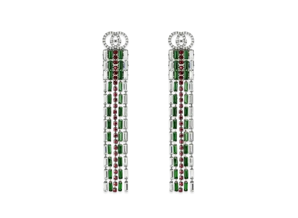 GUCCI Crystal Stripe Web Drop Earrings