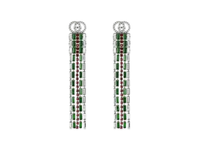 GUCCI Crystal Stripe Web Drop Earrings