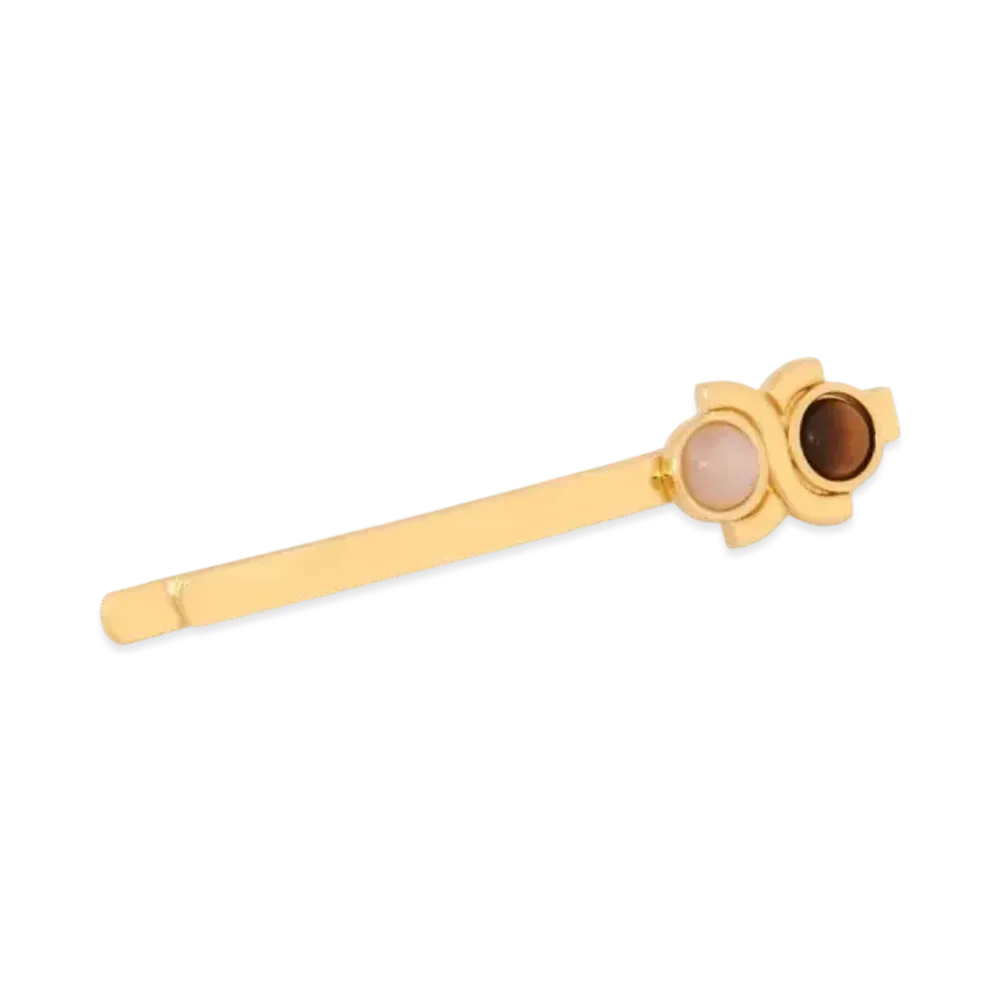 Chloe Marcie Hair Slide "Bright Gold/Tiger's Eye/Rose Quartz"